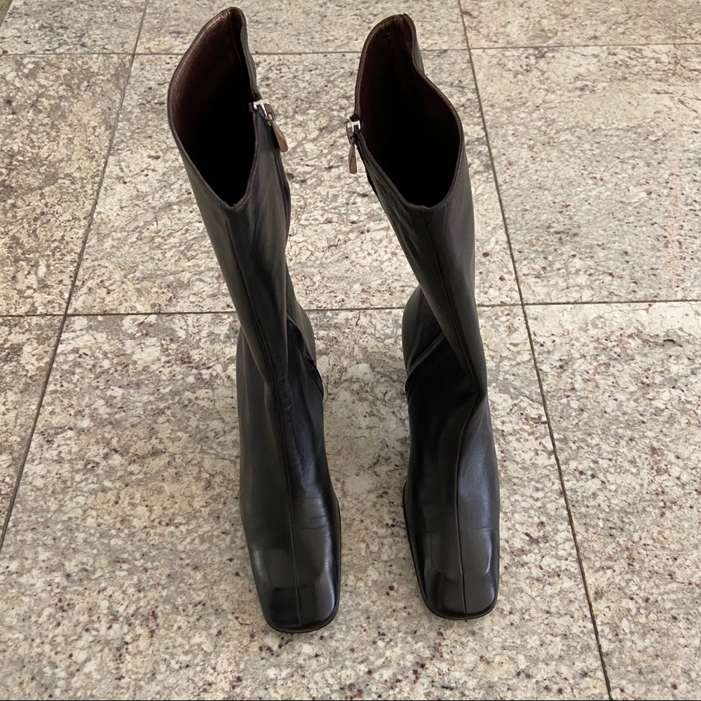 NEW Italian Leather Square Toe Heeled Boots